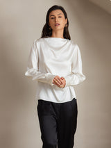 [White] SilkSilky  19Momme Long Sleeve Boat Neck Blouse 005
