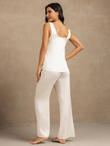 [White] SilkSilky  19Momme Machine-Washable Silk Sleeveless Scoop Neck Women's Pajamas 002