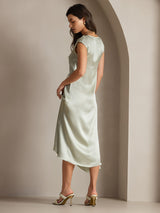 [Light Green] SilkSilky  19Momme Stretch Silk Charmeuse Cap Sleeve Scoop Neck Dress 002