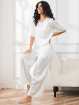 [White] SilkSilky  Half Sleeve Round Neck Women's Pajamas 007