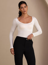 [White] SilkSilky Long Sleeve U Neck Women's T-Shirt 004