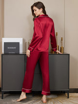 [Dark Red] SilkSilky  Long Sleeve Notch Collar Women's Pajamas 003
