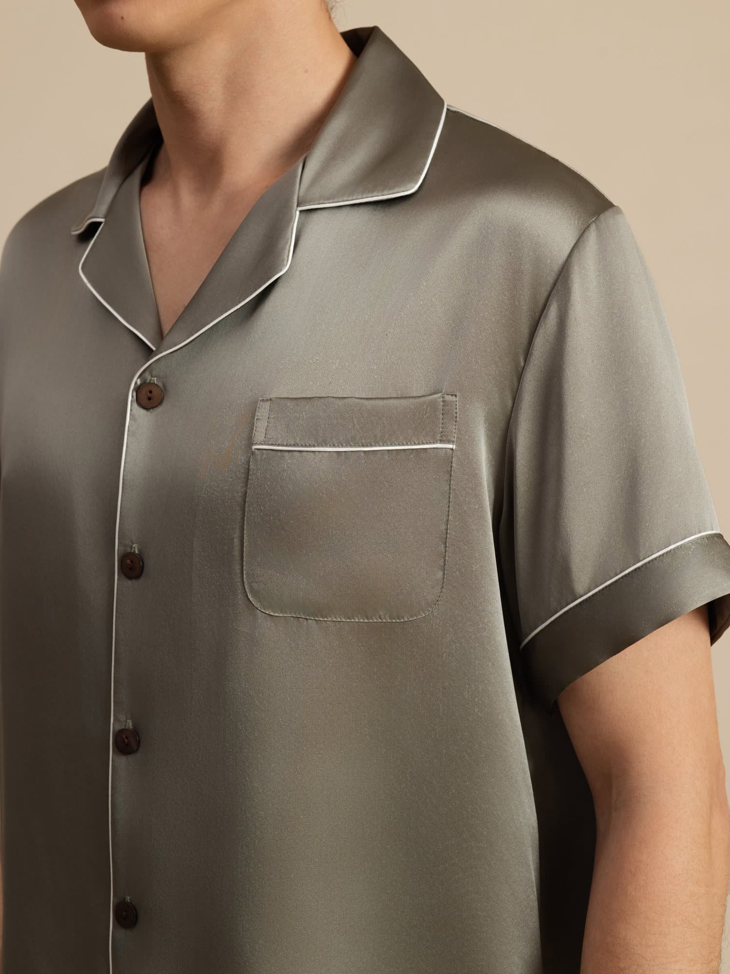 [Grayish Green] SilkSilky  Short Sleeve Notch Collar Men's Pajamas 006