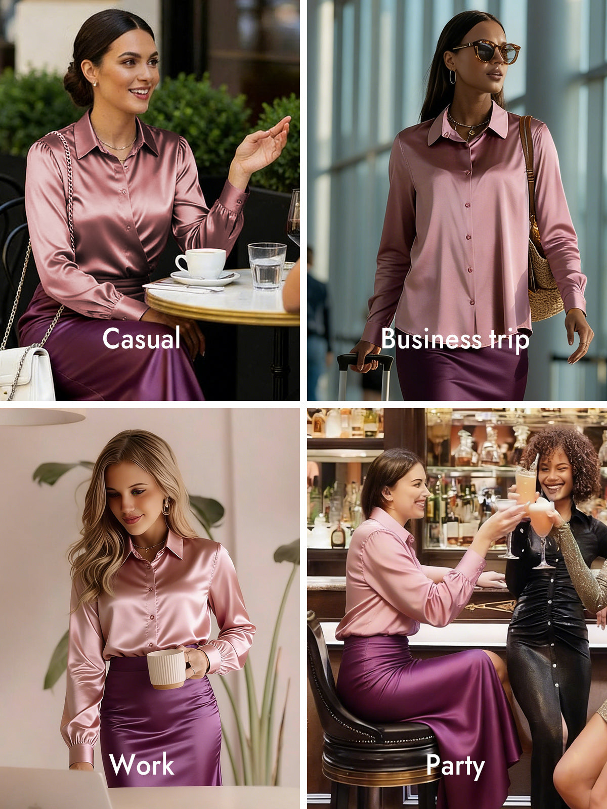[Pale Mauve] SilkSilky  Silk Long Sleeve Lapel Collar Women's Shirt 010