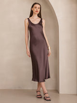 [Coffee] SilkSilky  Sleeveless Scoop Neck Dress 001