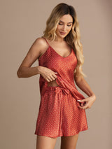 [Wine Ginkgo] SilkSilky  Spaghetti Strap V Neck Camisole Set 005