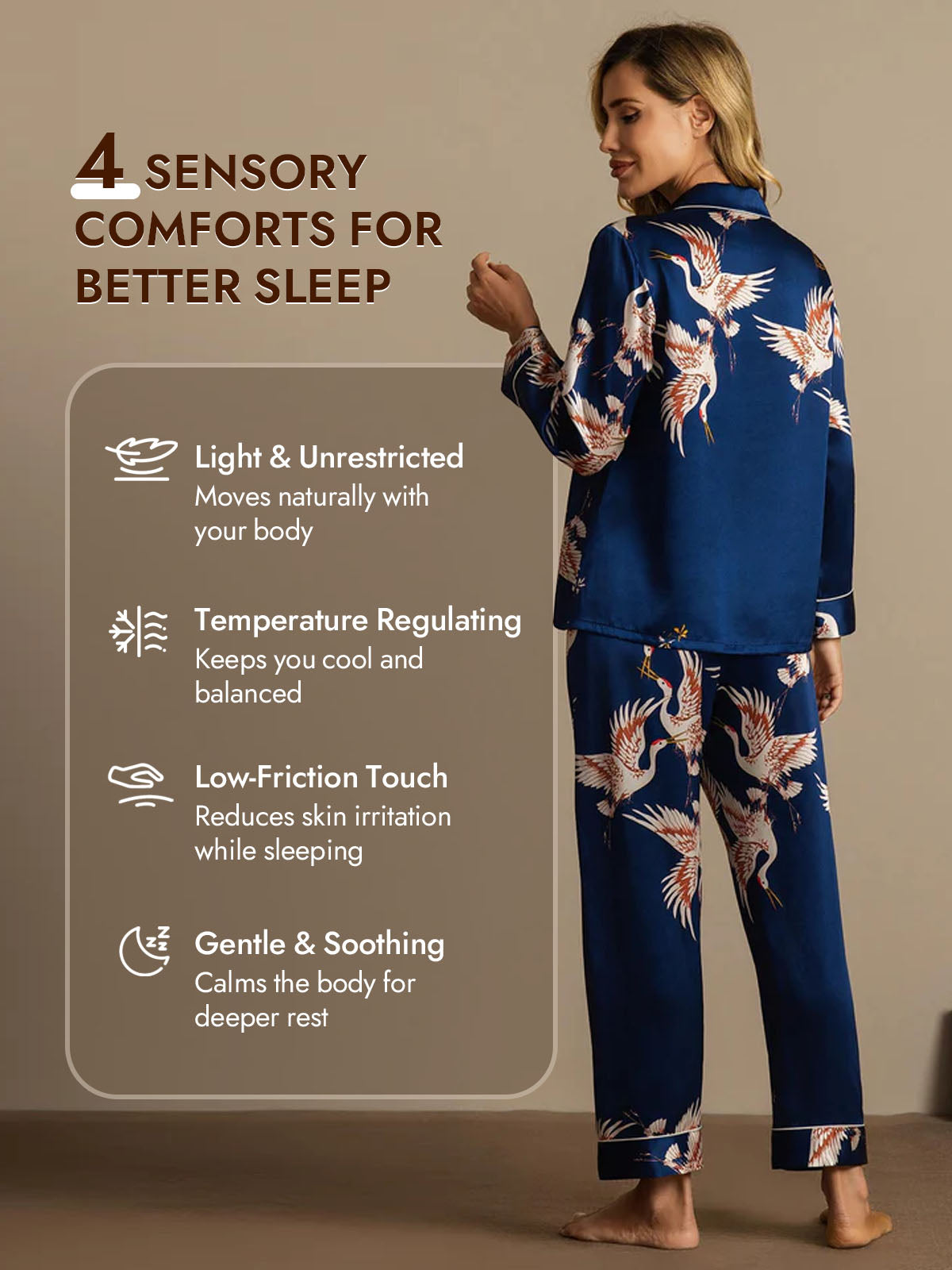 [Dark Blue] SilkSilky  19Momme Pure Silk Long Sleeve Notch Collar Women's Pajamas 005