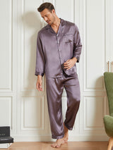 [Purple Gray] SilkSilky  Long Sleeve Notch Collar Men's Pajamas 004