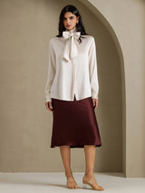 [Light Gray] SilkSilky  Long Sleeve Tie Neck Women's Blouse 006
