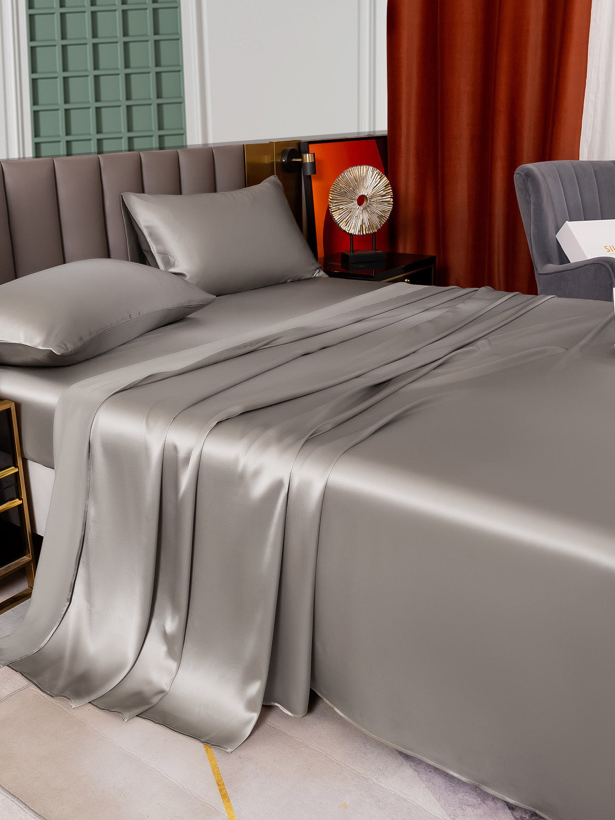 SilkSilky US 25Momme Pure Silk Bedding Set Gray 003