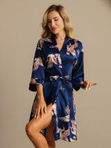[Dark Blue] SilkSilky  19Momme 3/4 Sleeve Women's Robe 003