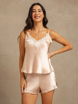 [Pink] SilkSilky  Spaghetti Strap V Neck Camisole Set 007