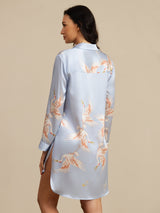 [Light Blue] SilkSilky  19Momme Long Sleeve Notch Collar Nightshirt 002