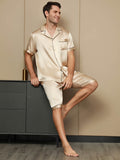 Contrast Trim Men‘s Pure Silk Pajamas Short Set