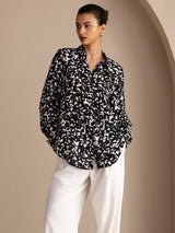 [Black Speckle] SilkSilky Long Sleeve Lapel Collar Blouse 001