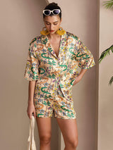 [Sand Crocodile] SilkSilky  Short Sleeve Notch Collar Women's Pajamas 001