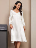 SilkSilky US Pure Silk Long Sleeve Nightgown White 003