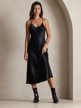 [Black] SilkSilky  Spaghetti Strap V Neck Dress 001