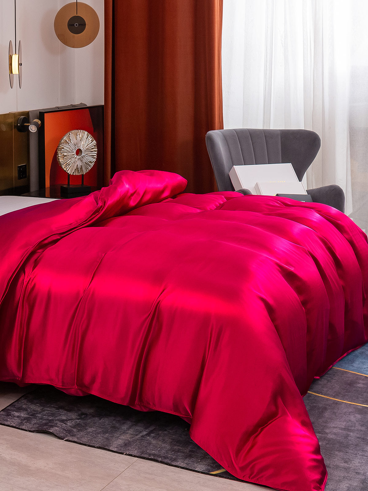 SilkSilky US 19Momme Pure Silk Duvet Cover Wine 001