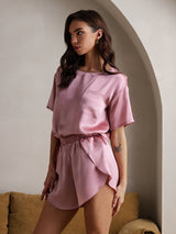 [Pale Mauve] SilkSilky  Short Sleeve Round Neck Women's Pajamas 005