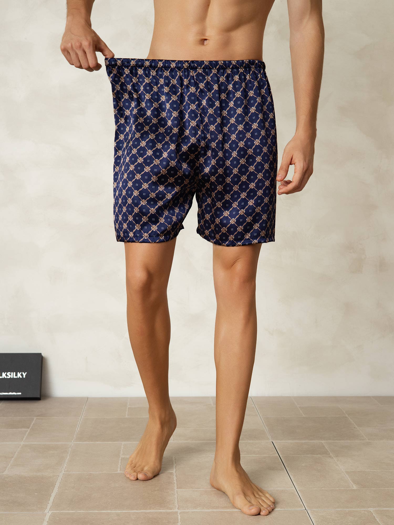 [Navy Chain] SilkSilky  Pure Silk Mens Sleep Bottoms 002