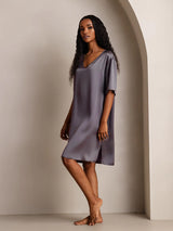 [Purple Gray] SilkSilky  Half Sleeve V Neck Nightgown 007