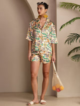 [Sand Crocodile] SilkSilky  Short Sleeve Notch Collar Women's Pajamas 007