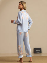 [Light Blue] SilkSilky  Long Sleeve Lapel Collar Women's Pajamas 002