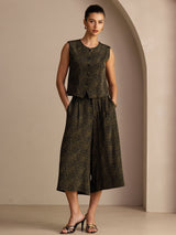 [Pine Vintage] SilkSilky Sleeveless Crew Neck Women's Outfit Sets 001