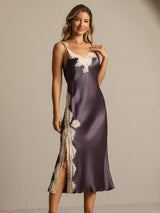 [Purple Gray] SilkSilky  Pure Silk Split Nightgown 007,