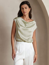 [Light Green] SilkSilky  Cap Sleeve Cowl Neck Women's T-Shirt 001