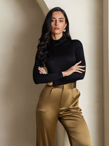 [Black] SilkSilky  Silk Jersey Long Sleeve Turtle Neck Women's T-Shirt 004