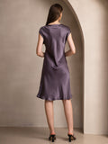 SilkSilky  Pure Silk Sleeveless V Neck Nightgown PurpleGray 002