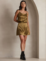 [Brown] SilkSilky  19Momme Stretch Silk Charmeuse Spaghetti Strap Scoop Neck Camisole Top 006