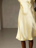 SilkSilky  Pure Silk Sleeveless V Neck Nightgown Yellow 007