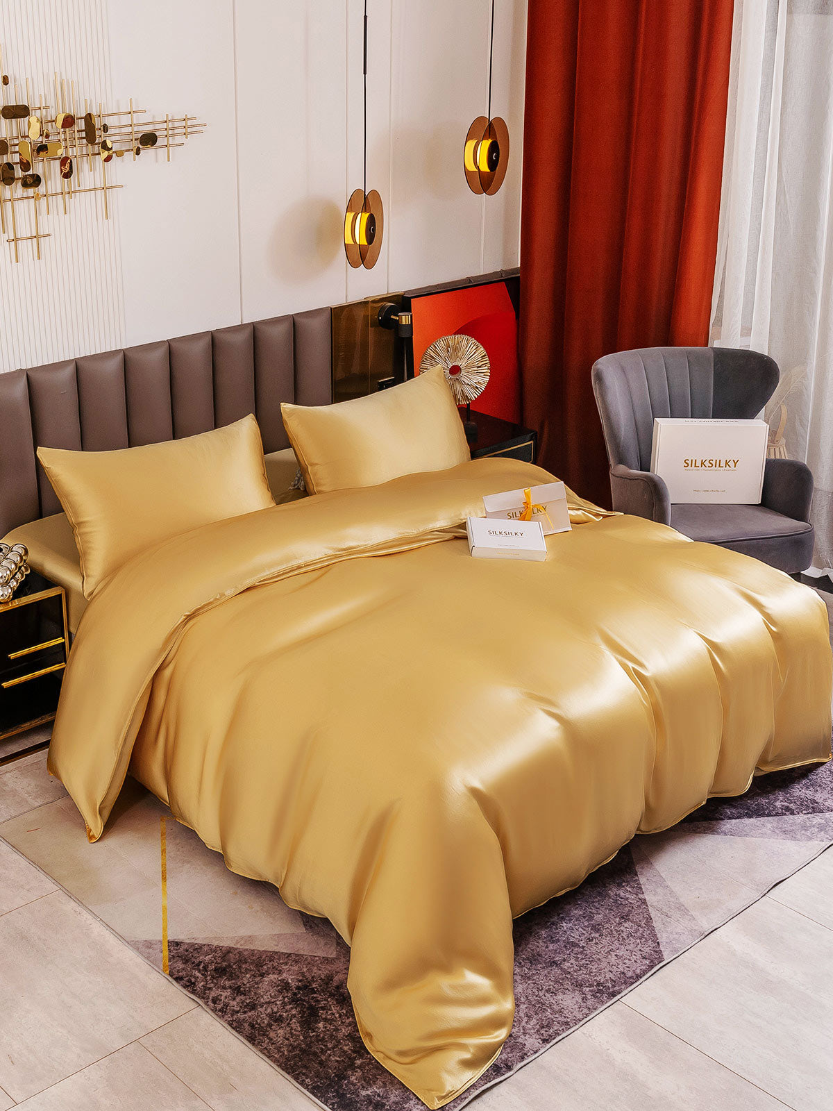 SilkSilky US 19Momme Pure Silk Bedding Set Champagne 003