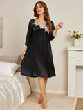 SilkSilky US Pure Silk Long Sleeve Nightgown Black 005