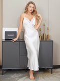 SilkSilky US Pure Silk Sleeveless V Neck Nightgown White 003