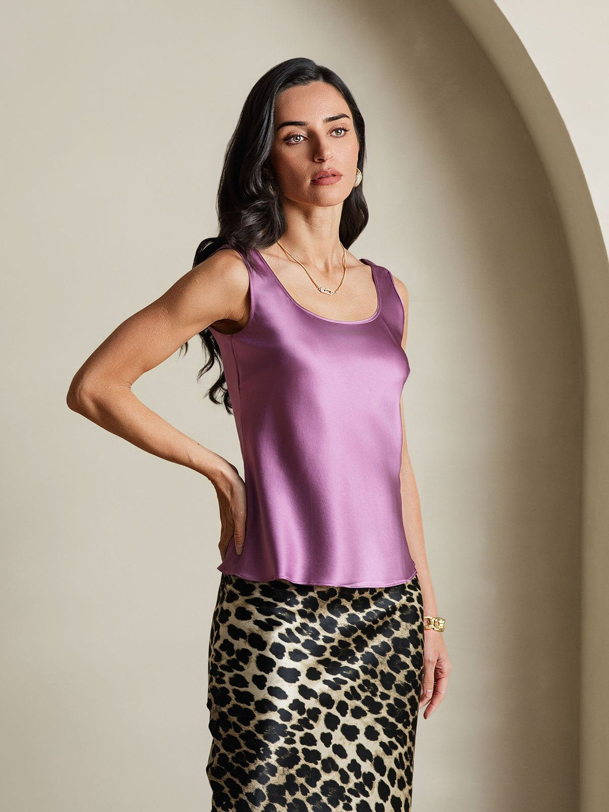 SilkSilky  19Momme Silk U Neck Camisole Top DeepPurple 006