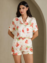 [White Pomegranate] SilkSilky  Short Sleeve Notch Collar Women's Pajamas 003
