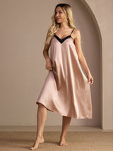[Tuscany] SilkSilky Spaghetti Strap V Neck Nightgown 003
