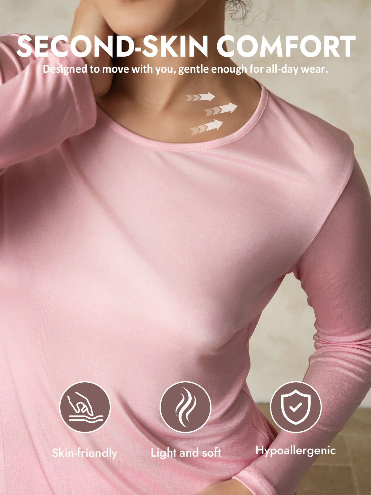 [Pink] SilkSilky  Silk Long Sleeve Round Neck Long Johns 003