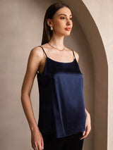 [Dark Blue] SilkSilky  19Momme Stretch Silk Charmeuse Spaghetti Strap Scoop Neck Camisole Top 004