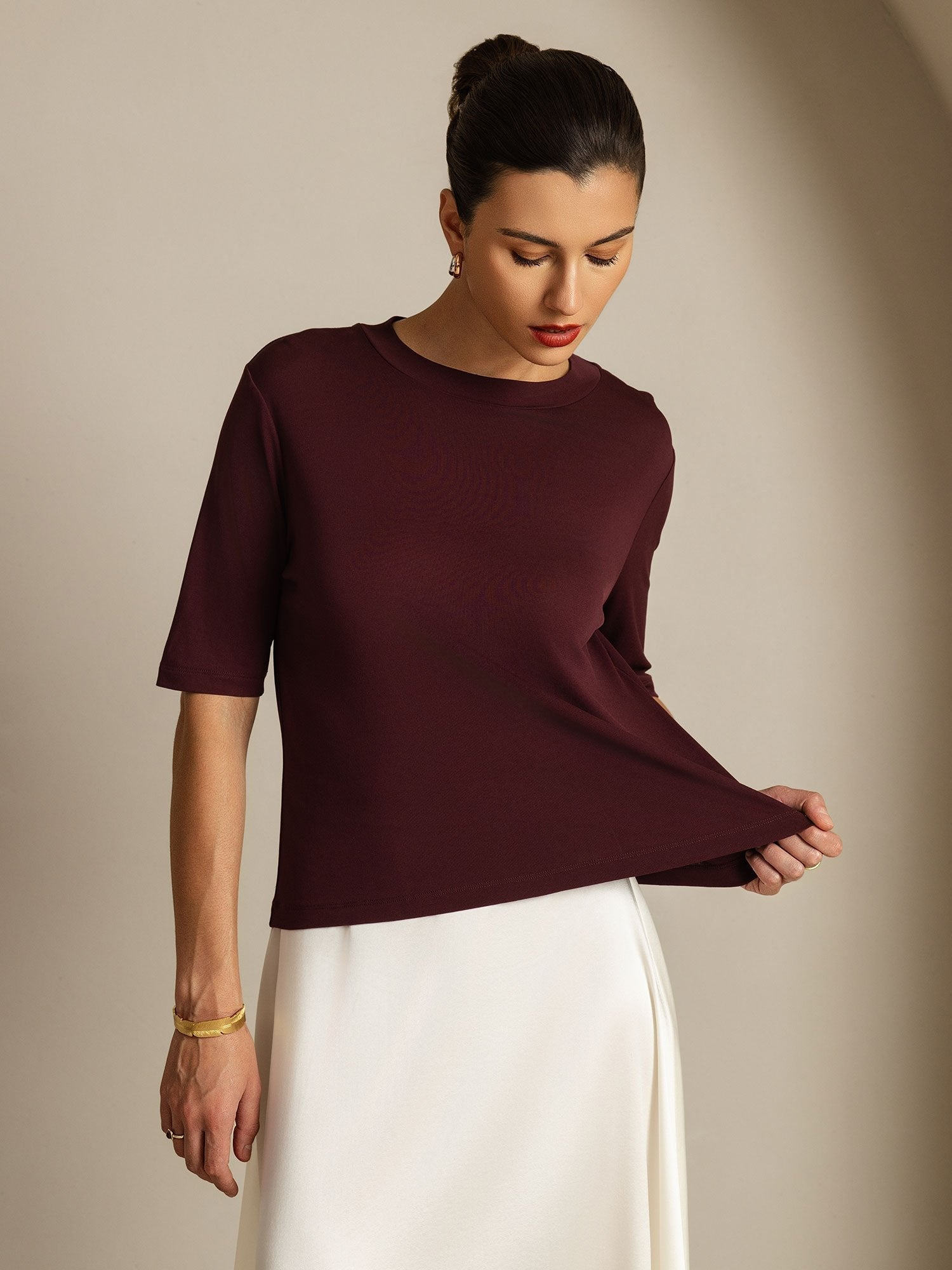 [Windsor Wine] SilkSilky  Pure Silk Round Neck Women's T-Shirt 005