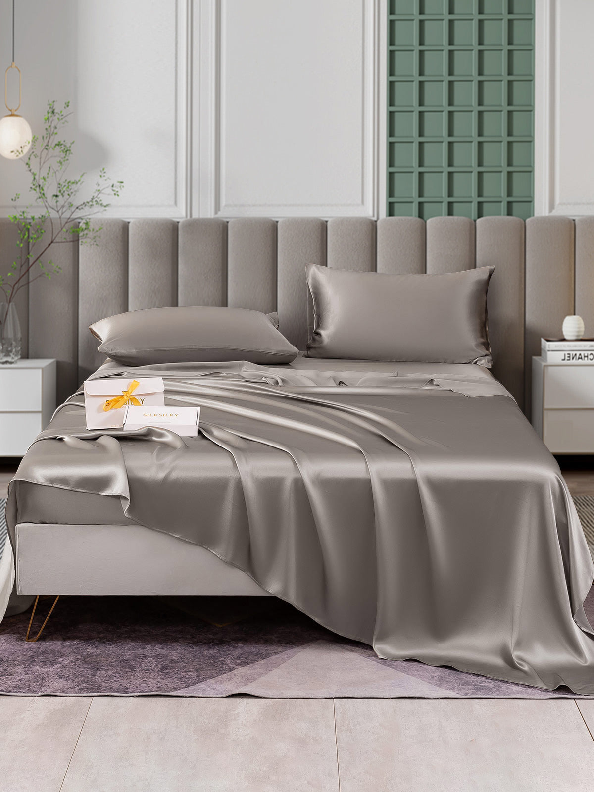 SilkSilky US 25Momme Pure Silk Bedding Set Gray 001