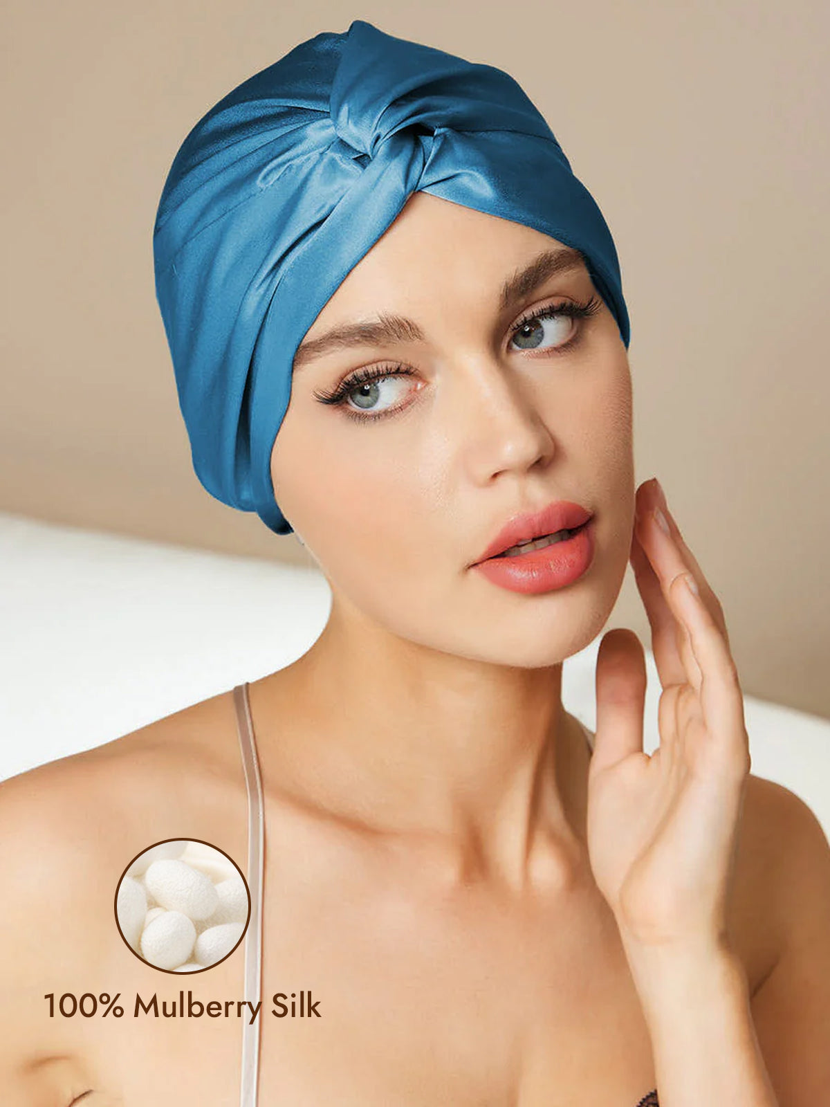 [Teal] SilkSilky  Pure Silk Sleep Cap 001