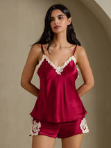 [Wine] SilkSilky  Spaghetti Strap V Neck Camisole Set 001