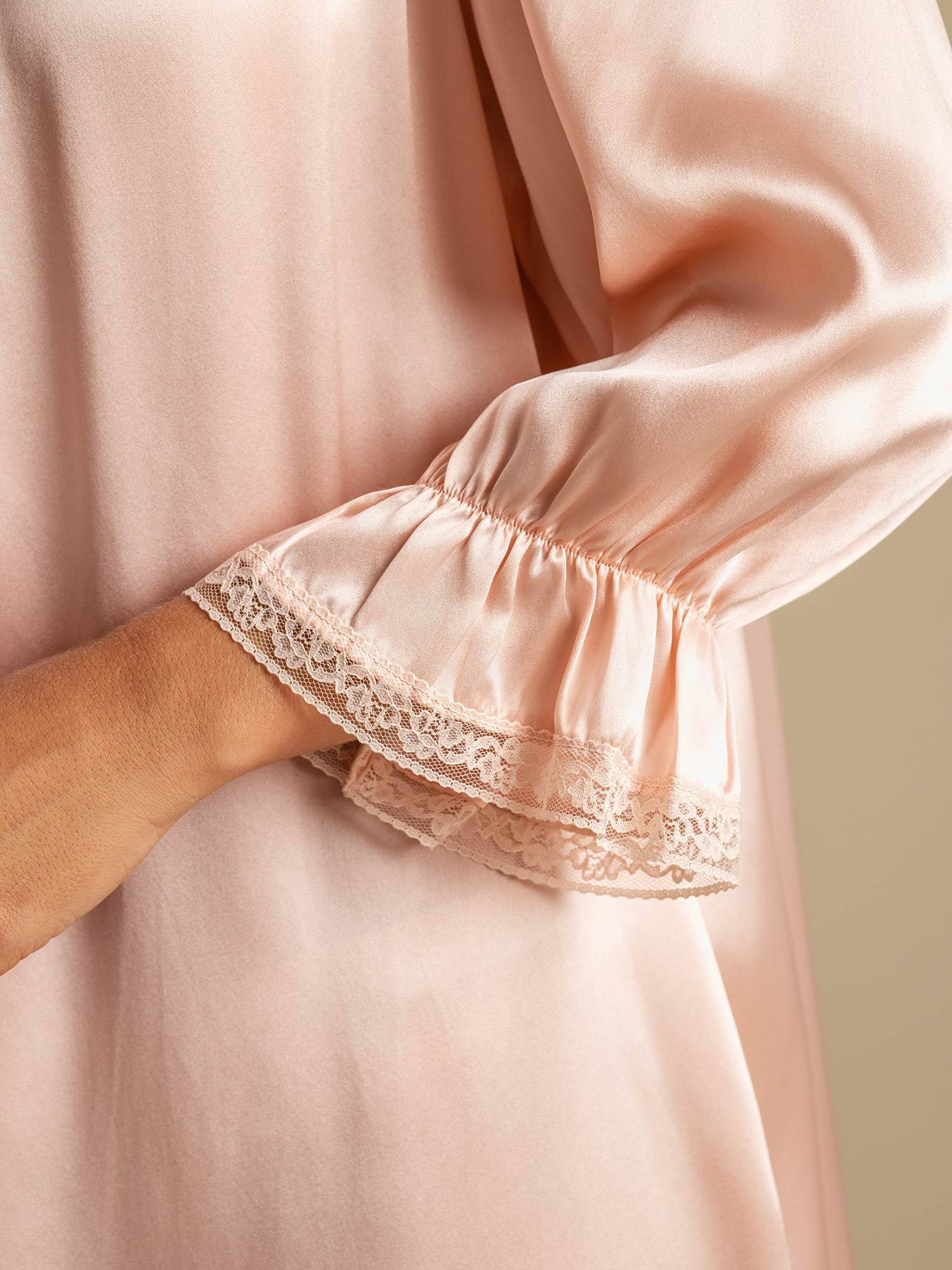 [LightPink] SilkSilky Pure Silk Square Neck Nightgown 006