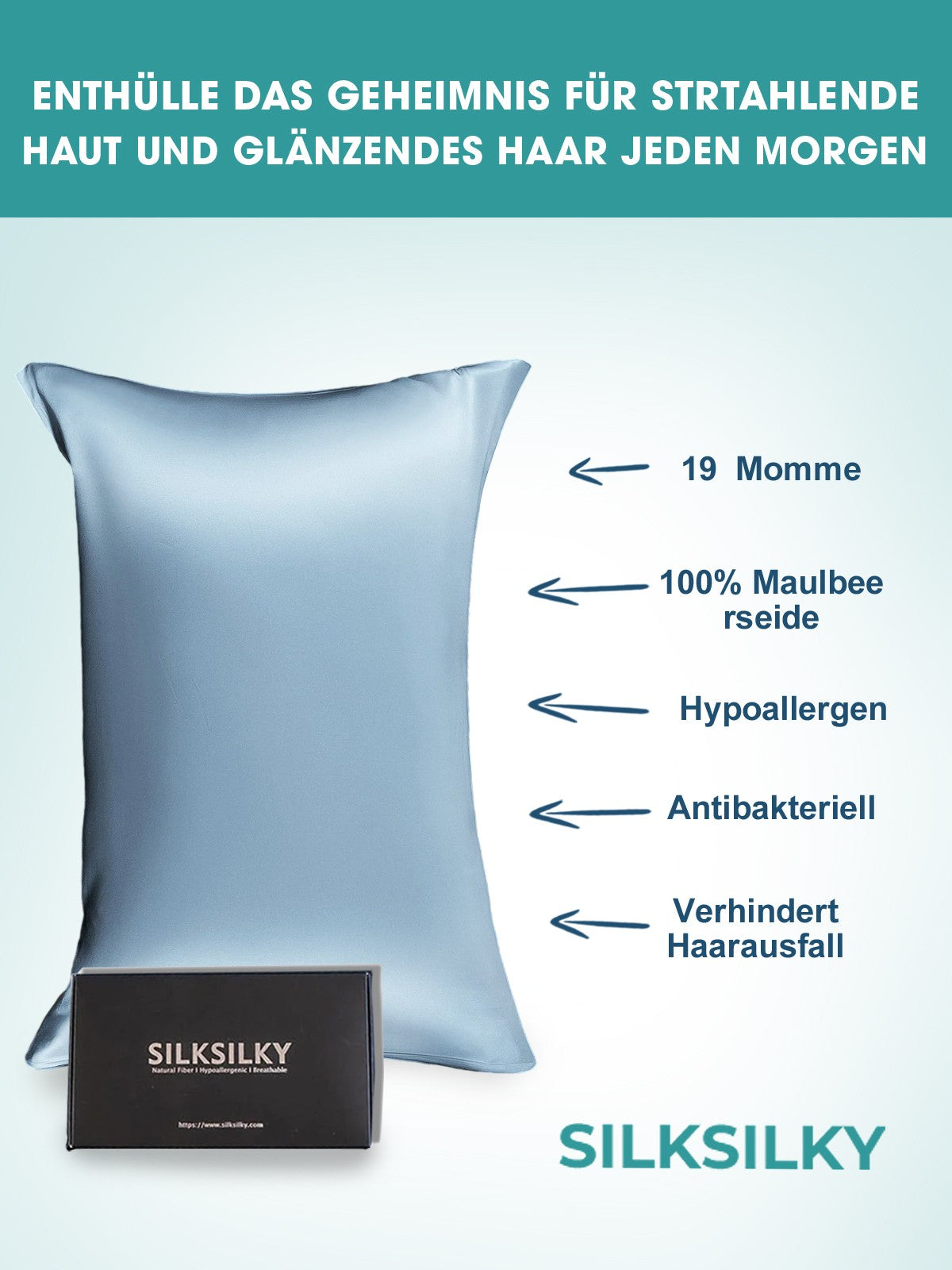 [Light Blue] SilkSilky  19Momme Pure Silk Pillowcase 002