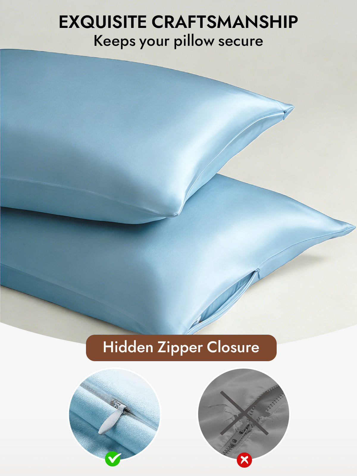 100% Mulberry Silk Pillowcase - Hidden Zipper